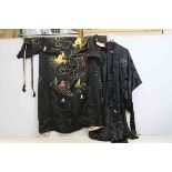 Two Oriental Black Kimonos, both embroidered with Dragons