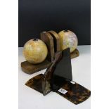 Pair of Chinoisserie Oriental bookends together with Vintage style world globe bookends