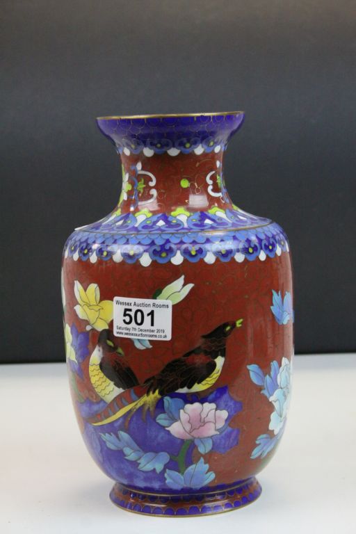 20th C large Cloisonné flower decorated vase