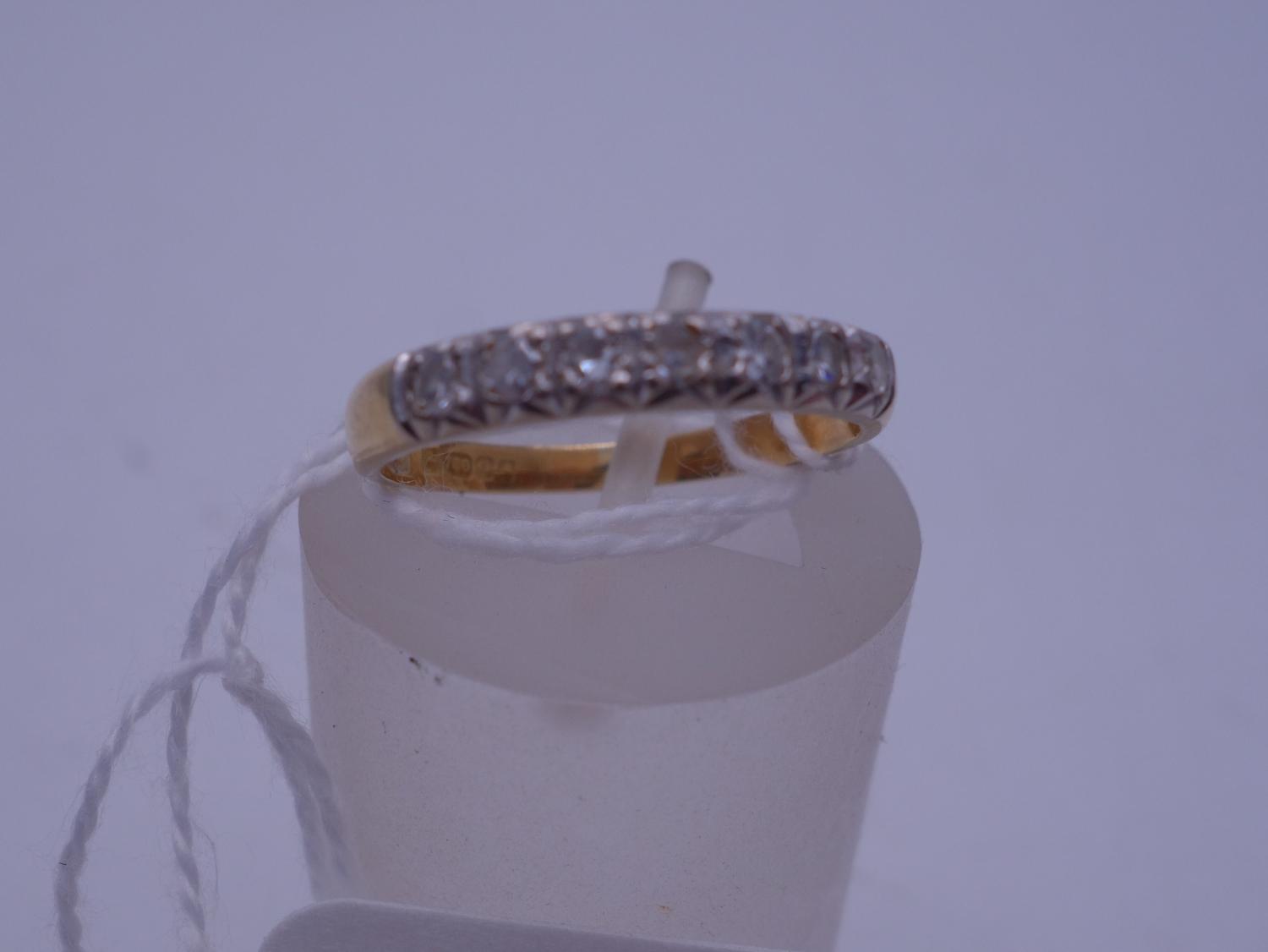 18ct gold half hoop diamond ring size K the top set with 7 small diamonds, Sheffield h/m c1950's 2.4 - Image 2 of 2