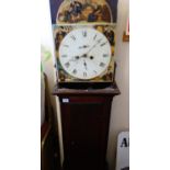 19th century mahogany 8 day Longcase clock with an inlaid decoration to the hood, painted dial, twin