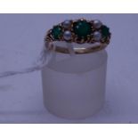 Ladies emerald and seed pearl 9ct gold ring size M