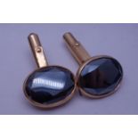 Pair of 9ct gold Gent's cuff links set with smoky quartz stones 8 grams 10ct gold,