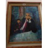 Patricia Espir, oil painting on canvas, On the Line, 14" x 18" dated 1995 a man seated in a chair on