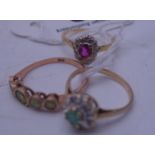 Ladies 9ct gold green Tourmaline ring, a Ladies 9ct gold small emerald and diamond chip ring, and