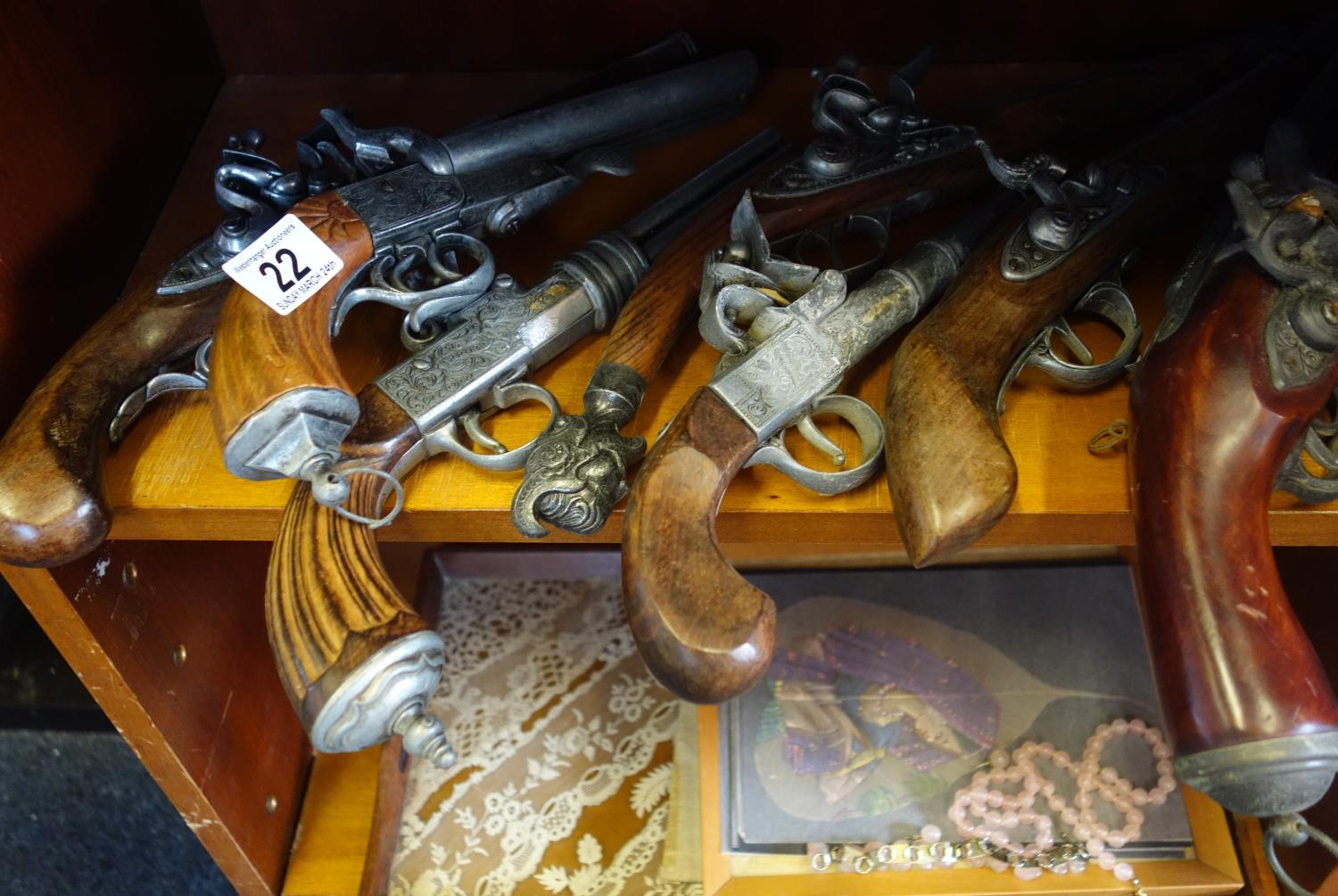 Collection of 8 x assorted antique style pistols most with moving parts,