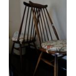 2 x 1960's ercol spoke backed chairs with impressed marks below seats