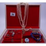 2 tier jewellery box contents include a selection of rings, some h/m silver, selection of tie pins