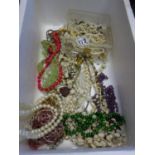 Large amount of necklaces including bead and stone necklaces, an amount of simulated pearl and pearl