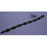 Silver and amber Art Nouveau design Ladies bracelet, 7" long marked 925 on safety clasp, variegating