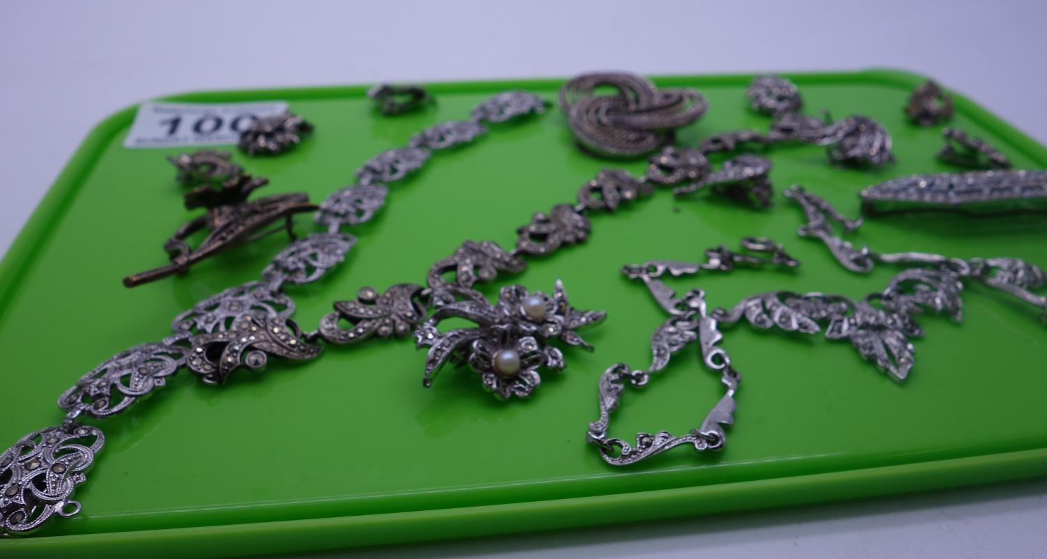 Amount of marcasite items including brooches and earrings, - Image 2 of 2