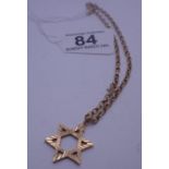 9ct gold necklace with star of David shaped medallion, necklace measures 18" long both marked 9ct