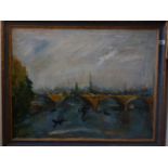 Large oil painting on canvas, 36" x 28" a panoramic view of Serpentine Bridge 1996 by Patricia Espir