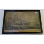 Black and white framed print, a view of London Bridge, engraved from the original painting in the