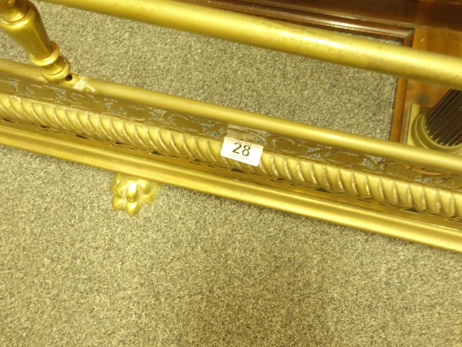 Decorative pierced brass fire front, with lion paw supports, 5' long with a galleried top - Image 2 of 2