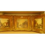 3 x antique style gilt framed oil paintings on canvas by R Douglas, each one depicting Dutch