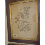 Pair of 19 th century woolwork framed pictures both depicting branch and flowers, each one