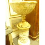 19 th century large exterior cast iron planter on stand, 5' tall in total, the column to the baser