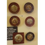 Collection of 6 x framed Pratt ware pot lids, varying conditions,