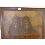 Adrienne Lester, oil painting on canvas, in oak frame 2 kittens seated on a wall, 22" x 15.5" signed