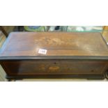 19 th century music box with inlaid decoration to the top, in need of restoration and repair