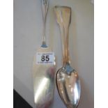 Pair of SILVER h/m dessert spoons, both Georgian period and a heavy SILVER cake server makers EV