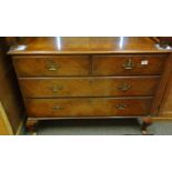 Figured walnut chest of 2 short and 2 graduating long drawers on later Queen Anne feet, 4'6 long