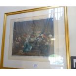 Framed & glazed coloured print signed in pencil, Gentlemen in a Pub Drinking, and a framed and
