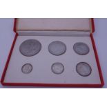 1927 Royal Mint King George V proof set of coins in original case, aged related tarnish, 6 coins