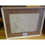 Framed & Glazed Classical print Man with Bird starring at naked female