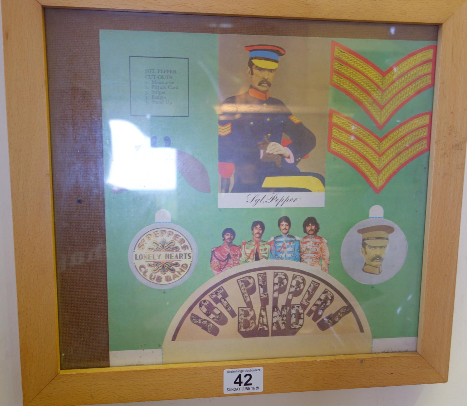 Framed Pop Art item after Blake the Beatles insert Sgt Peppers Band, in pine frame,