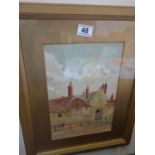 Framed and glazed 19 th century watercolour, Town scene with figures image 14" x 10"