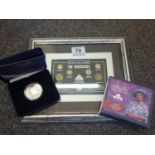 Framed Britains Lost Coinage the Three pence, 6 x coins and a SILVER Centenary Crown, boxed The