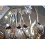 6 x matching SILVER h/m spoons makers JW, London h/m 1840's? 110 grams approx
