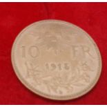 GOLD 1915 Ten Franc Swiss coin