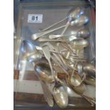 Collection of SILVER flatware to include mainly tea spoons, some matched items, various h/m 350