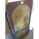 2 tier 19th century screen with arched topped sections in each panel containing a painted print of