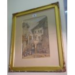 Gilt framed 19th century Lithograph, Sion with numerous figures, image size 14" x 20"