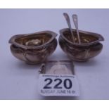 Small pair of SILVER salts with SILVER spoons 2" long and a vintage SILVER h/m vesta