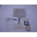 Falkland Islands, South Atlantic medal with pip and bar, and box containing presentation ticket,