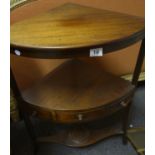Georgian period half moon shaped wash stand, 3' tall x 18" deep, middle shelf containing drawer