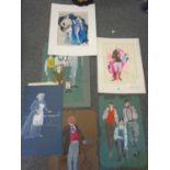 7 x assorted watercolours, costume designs for Opera, including Midsummer's Night Dream, signed