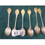 Set of 6 x silver spoons each one with a gilt highlighted top of Royalty through the English ages,