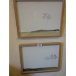 Jessica Cooper, pair of acrylic pencil paintings on canvas, each one 11" x 14" signed with