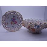 2 x porcelain pierced items with floral decoration both with makers mark to base, est 20-40