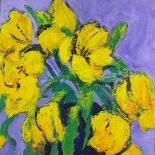 Carole Ann GRACE (British b. 1947) Yellow Tulips, Acrylic on board, Signed lower right, signed and