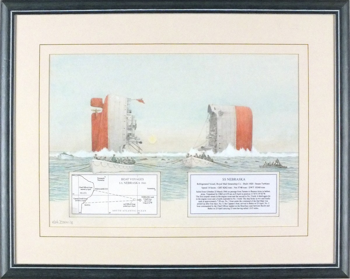 Keith BACON (British 20th Century) Sinking of SS Nabraaska - incorporating vignettes detailing the - Image 2 of 2