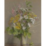 A Margaret CORNISH (British 20th Century) Still Life of Summer flowers in a Vase, Pastel, Signed and