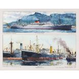 Ossie JONES (British 20th Century) SS Nebraska and SS Capetown Castle, Watercolour, framed as one,