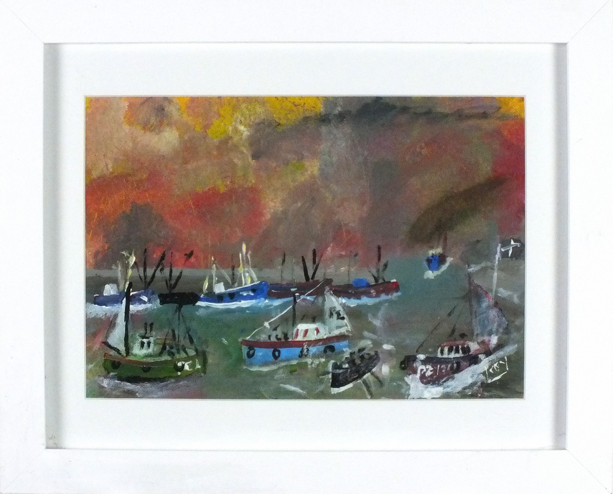 Roy DAVEY (British b. 1946) Boats at Newlyn, Acrylic on canvas board, Signed ROY lower right, 8" x - Image 2 of 2